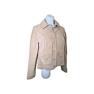 Vtg 90s Y2K Cherokee Jacket Coat Womens Size S 100% Suede Leather Lined Tan